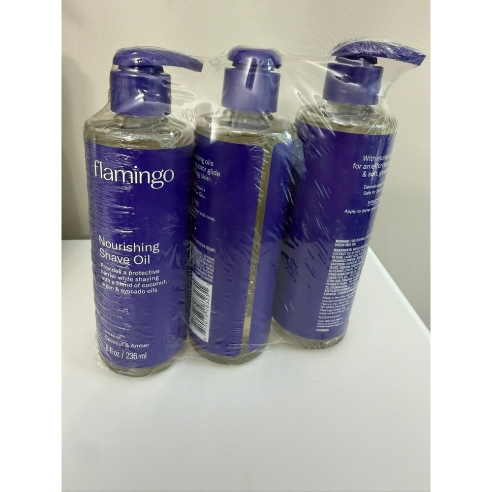 Flamingo Nourishing Shave Oil Women 8oz 3-Pack Coconut Amber NWT NEW